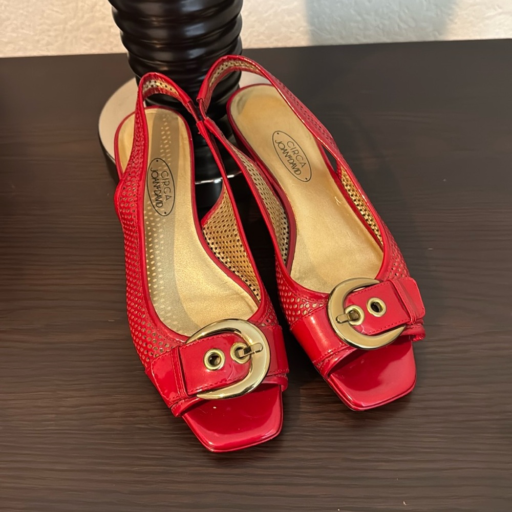 Circa Joan & David red mesh patent leather shoes